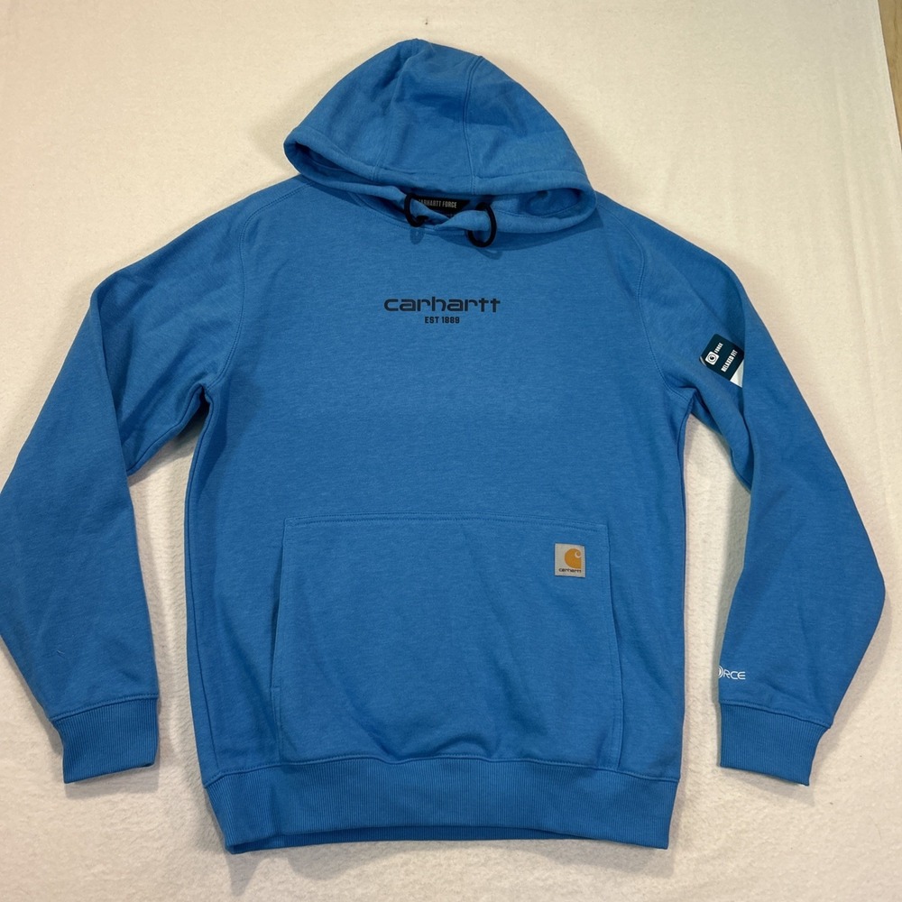 Carhartt Mens Force Relaxed Lightweight Hoodie Logo Graphic Blue 106655 HL5 S